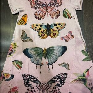 Magnolia Pearl Pink Butterfly Print Fleece Dress Pristine Cond, wtags, Nvr worn